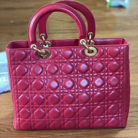 Pre loved Lady Dior Christian Dior Red lamb skin bag - Picture 5 of 15